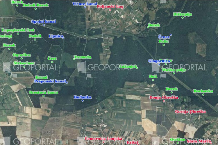 Slika prikazuje isječak iz aplikacije registra geografskih imena.