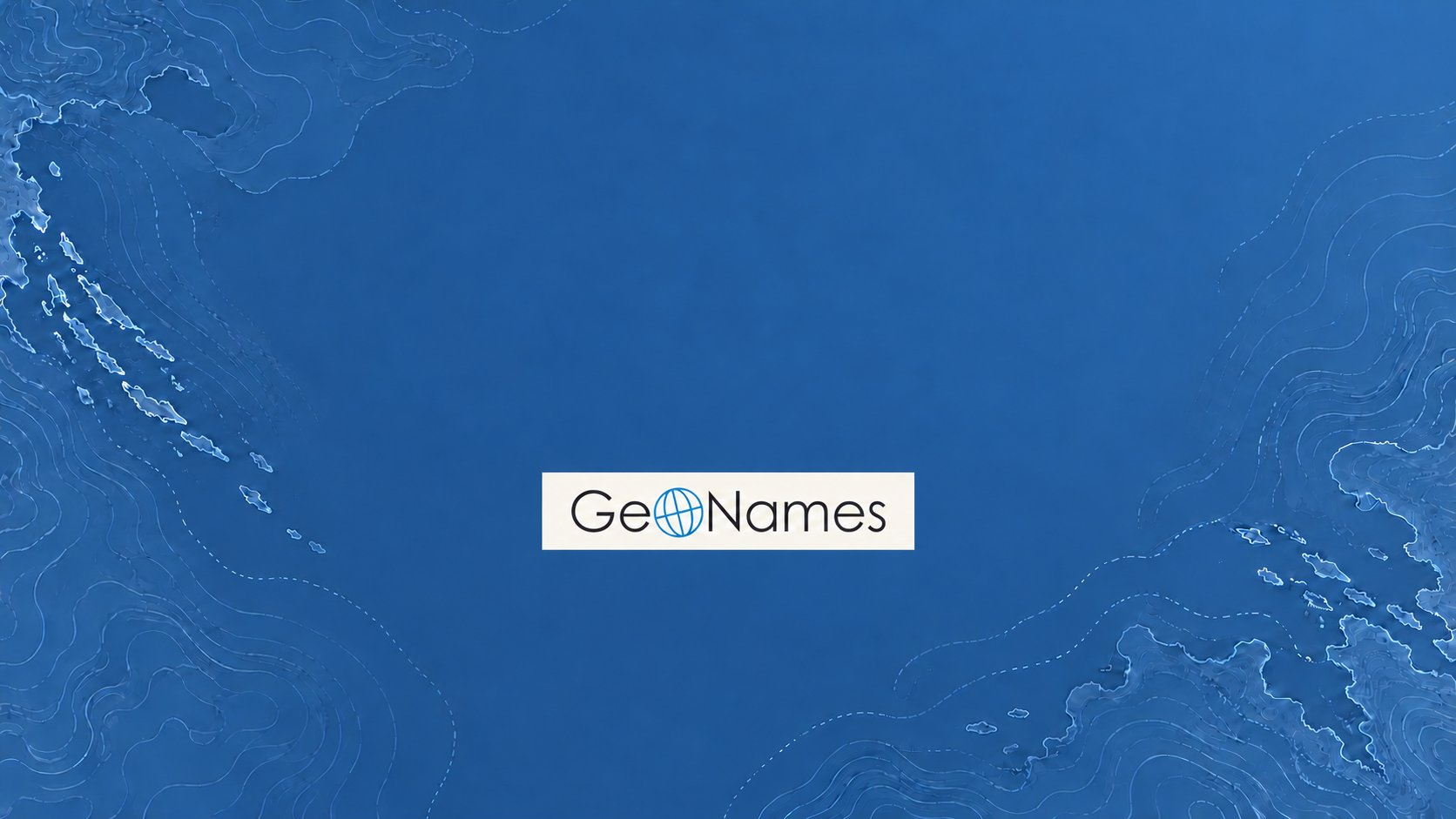 Logotip GeoNames na plavoj kartografskoj podlozi